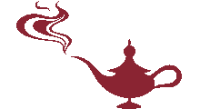 A maroon genie lamp.