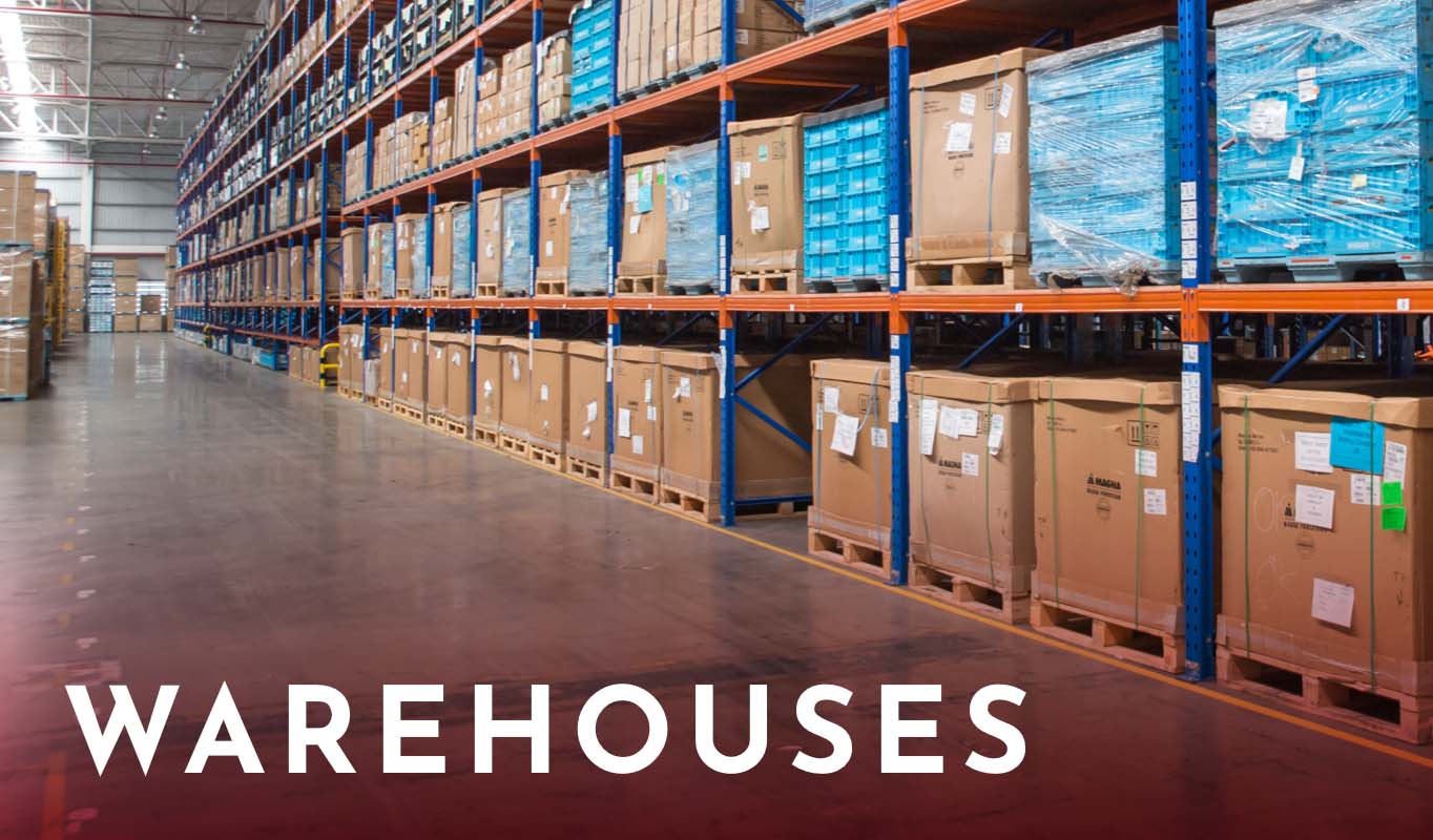 An iterior view of a warehouse.